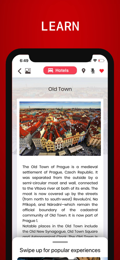 Prague Travel Guide . - 프라하 여행 가이드 앱 스크린샷, 역사 정보와 구시가지 사진 표시