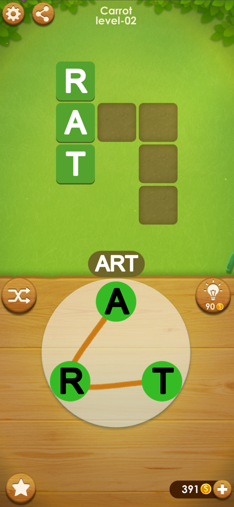 Word Farm Cross - Word Farm Cross mobile game interface showing a crossword puzzle and letter wheel on a grassy background.