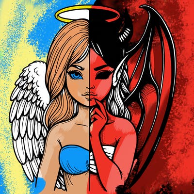 realistic angel half demon