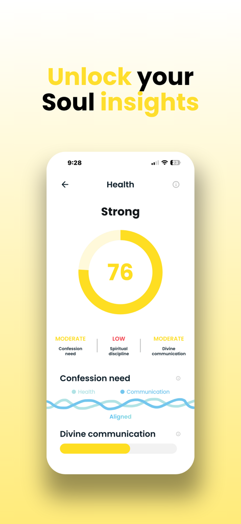 Altaria: AI Bible Soul Tracker - アルタリアアプリのスピリチュアルヘルスダッシュボードに、ソウルの洞察とメトリクスが表示されています。