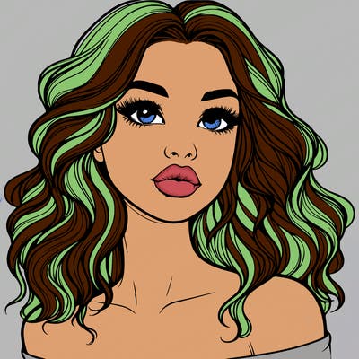 realistic girl with wavy hair and lips