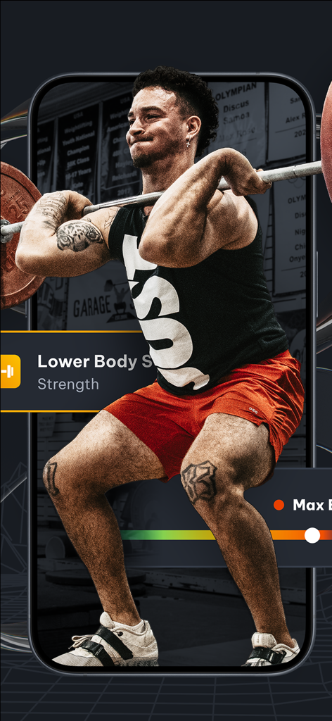 Peak Strength - A male athlete performing a front squat in the Peak Strength training app.