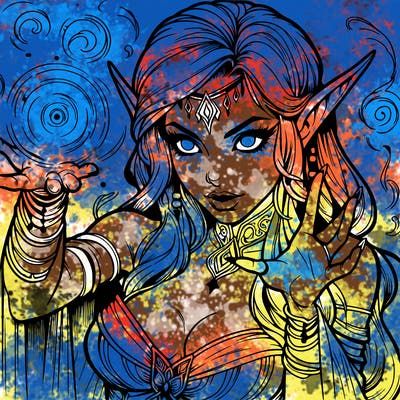 realistic scary beautiful elf sorceress casting spell