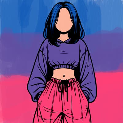 realistic girl faceless with baggy pants and a crop top