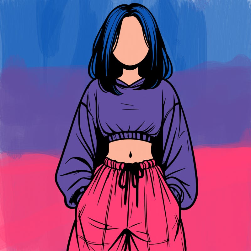 realistic girl faceless with baggy pants and a crop top