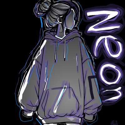 realistic girl with a oversized sweatshirt on and a bun