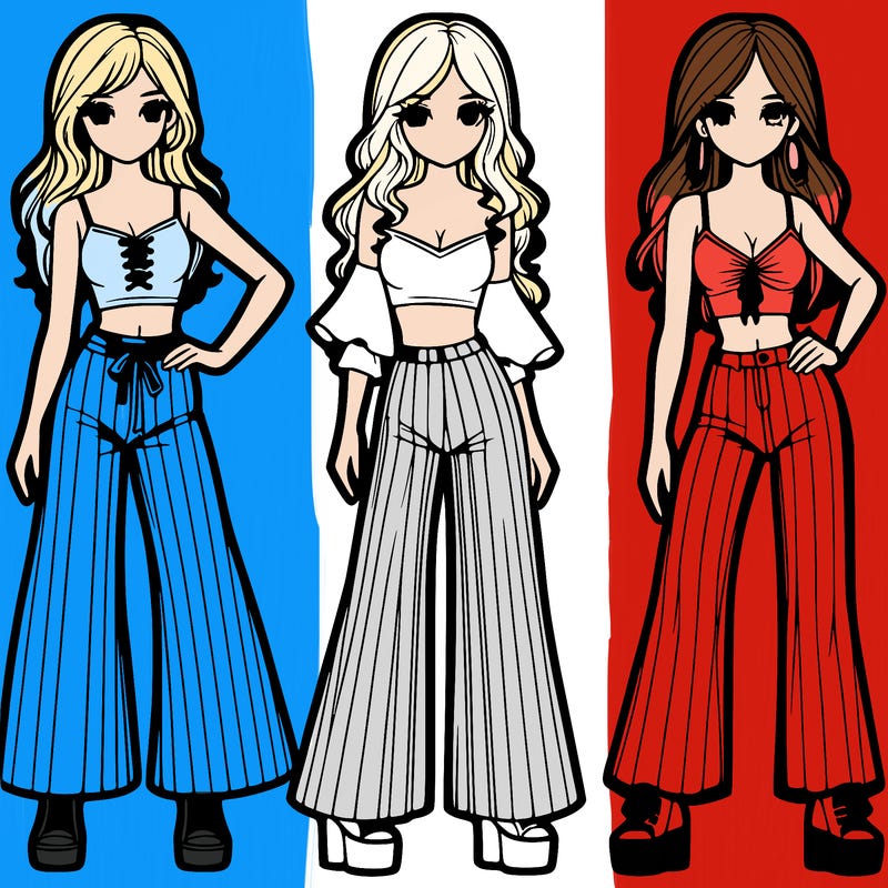 girls with flare pants and crop tops realistic