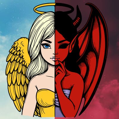 realistic angel half demon