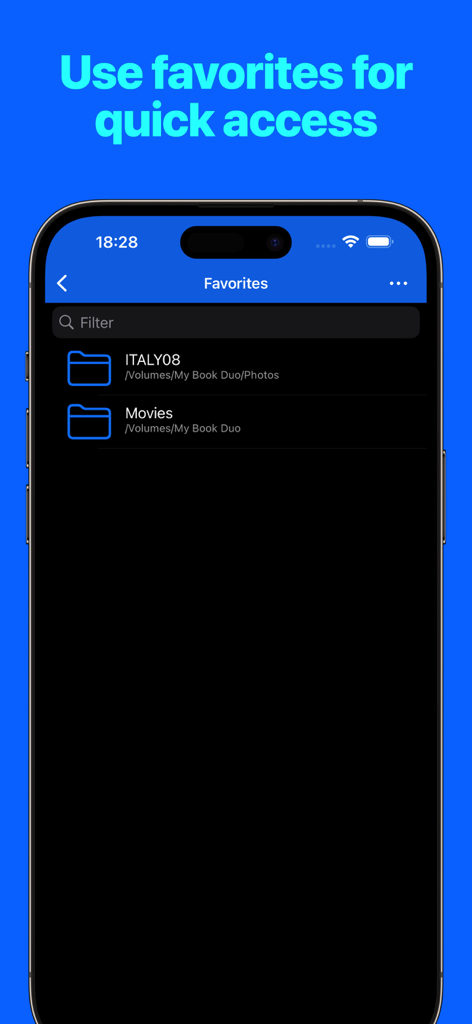 Interfaz de iPhone mostrando la pantalla de Favoritos con enlaces a carpetas para un acceso rápido