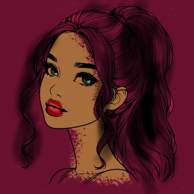 realistic girl with a ponytail on her hair and lips