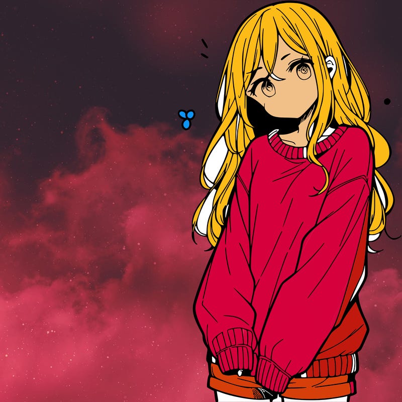 manga teen girl  in a sweater and baggy pants