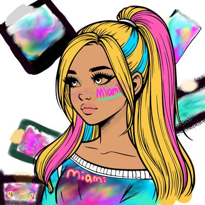 realistic girl with a high ponytail