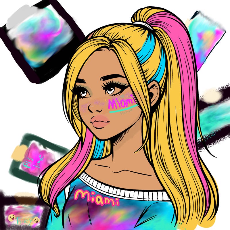 realistic girl with a high ponytail