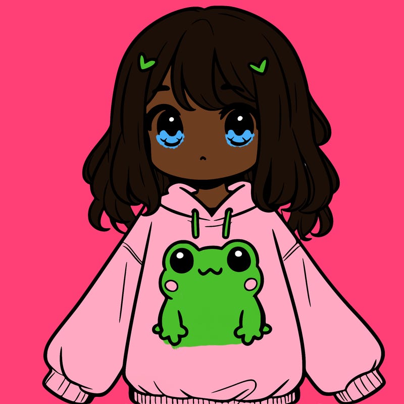 girl wearing frogging sweatshirt