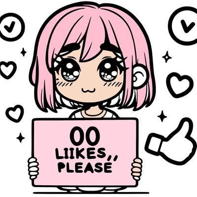 a girl with a sign saying 100 likes, please