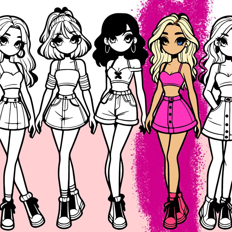 5 girls in crop tops and skirts