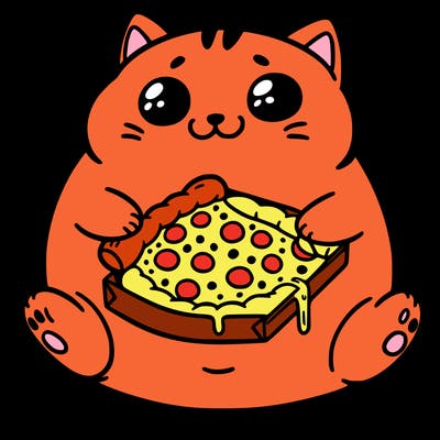 fat cat with pizza