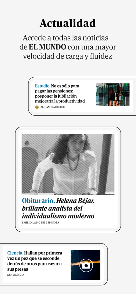 El Mundo - Diario online - El Mundo mobile app interface showing current news headlines and articles in Spanish.
