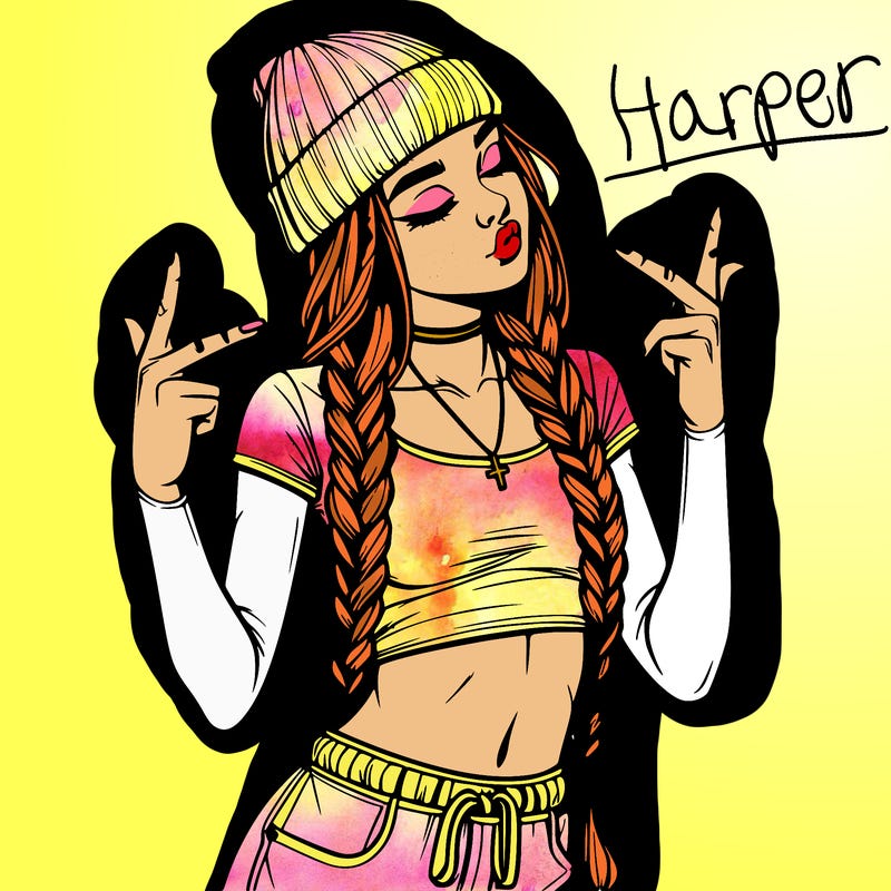 realistic teenage girl with braids and a beanie and crop top doing 🫶🏼