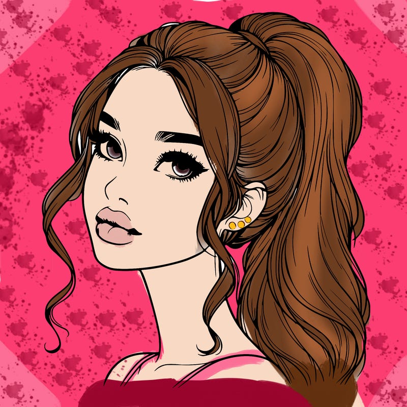 realistic girl with a ponytail on her hair and lips