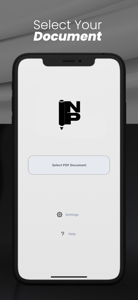 Notable PDF - Notable PDF app home screen with a button to select a PDF document for adding note margins