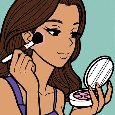 little girl putting on makeup