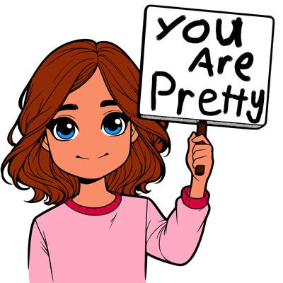 realistic girl holding up a sign