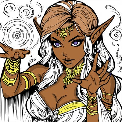 realistic scary beautiful elf sorceress casting spell