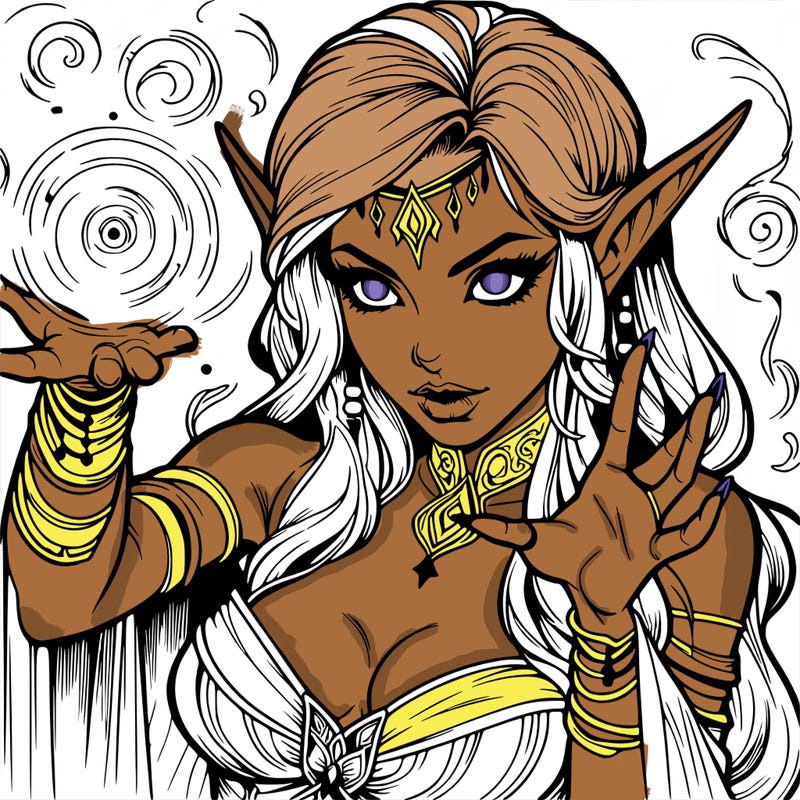 realistic scary beautiful elf sorceress casting spell