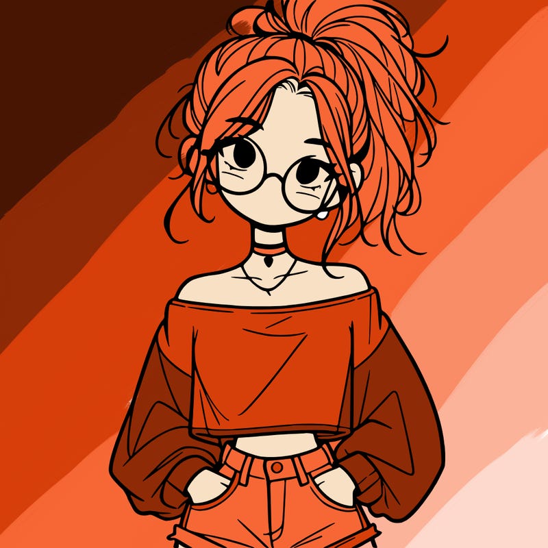 girl with a messy ponytail glasses a baggy crop top and jean shorts