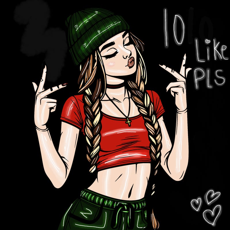 realistic teenage girl with braids and a beanie and crop top doing 🫶🏼