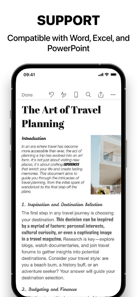 Die Anwendung Fonts Aesthetic zeigt die Kompatibilität mit Word, Excel und PowerPoint auf einem mobilen Gerät.