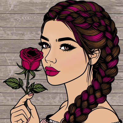 realistic woman with braids holding a single rose