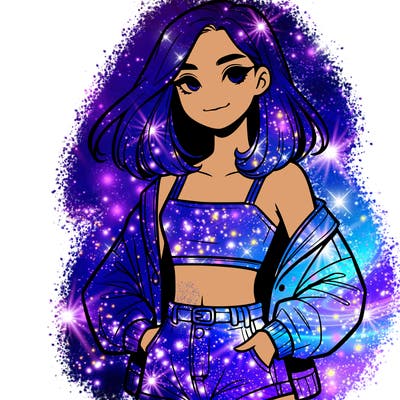 a realistic girl with a crop top and short shorts in an open jacket