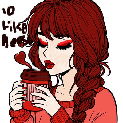 realistic girl drinking coffee