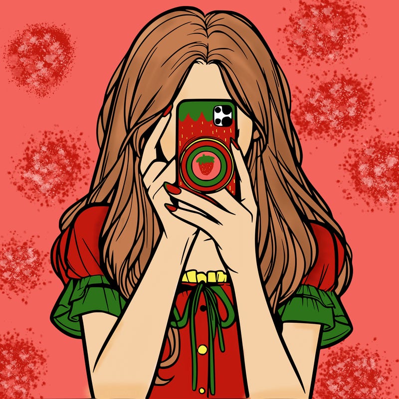 a realistic girl holding her phone taking pictures