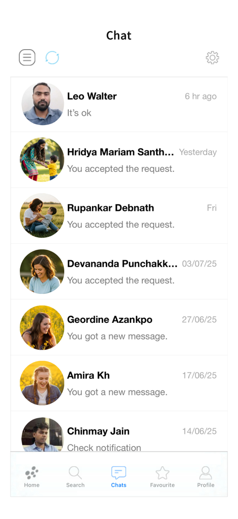 AuPair.com - AuPair.com app chat screen showing a list of message threads with profile pictures