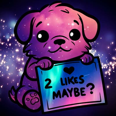 a puppy holding a sign that says 2 likes maybe?