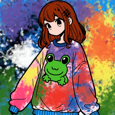 girl wearing frogging sweatshirt