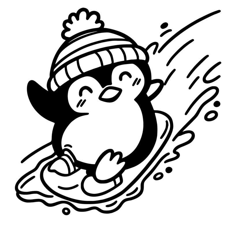 penguin sliding down ice