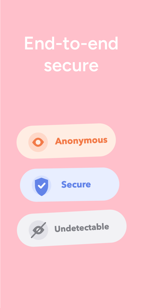 Stalkie app screen showing security features including anonymous secure and undetectable tracking