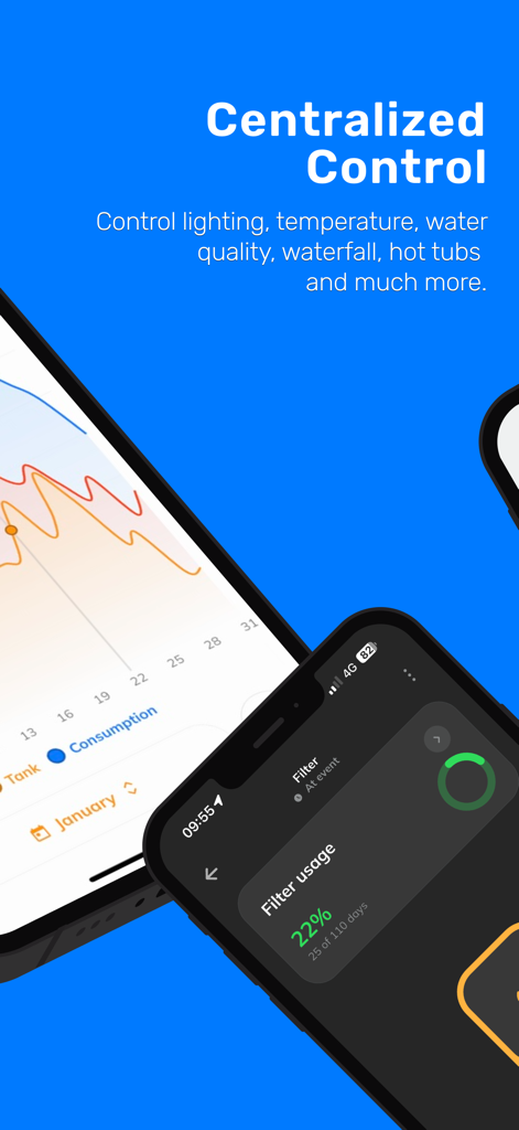 Tholz Smart Home - Tholz Smart Home mobile app interface displaying pool filter status and centralized control options