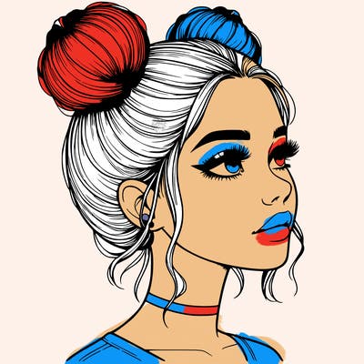 realistic girl with buns on the top of her head