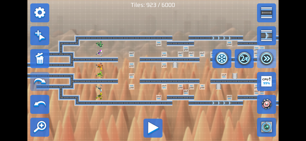 G-Switch 4: Creator - Interface of the level editor in G-Switch 4 Creator showing game tracks and characters