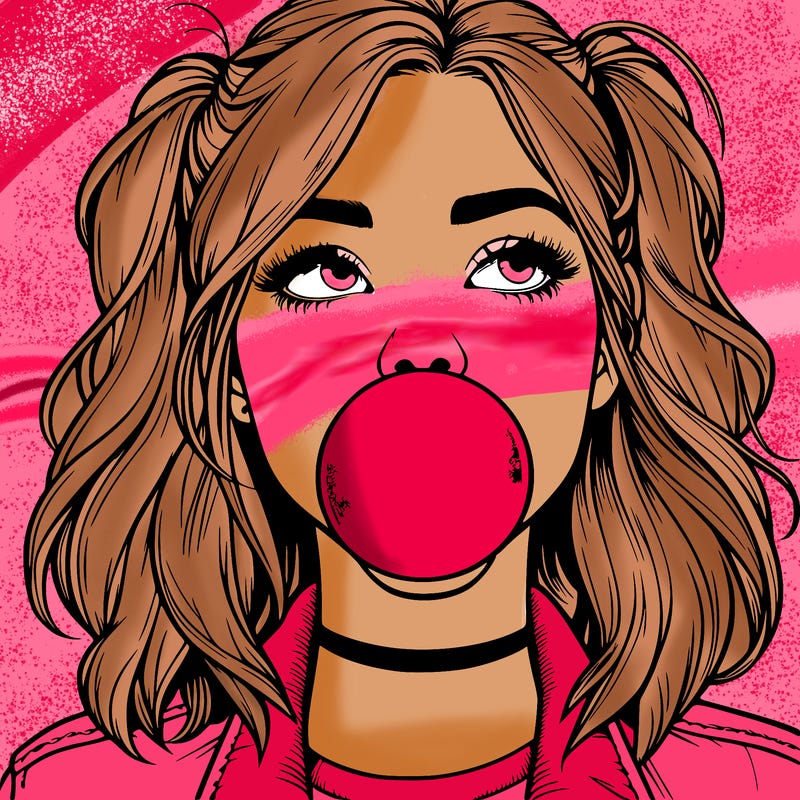 realististic girl blowing bubble -gum