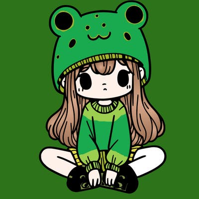 a girl wearing a frog hat and some frog socks