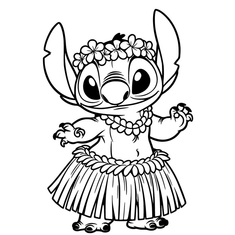 stitch stitch wearing a hula skirt