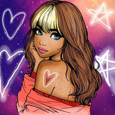 realistic girl with bangs looking over her shoulder