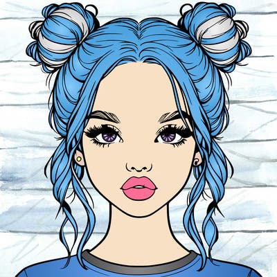 realistic girl with two buns in hair and lips