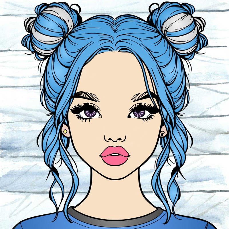 realistic girl with two buns in hair and lips